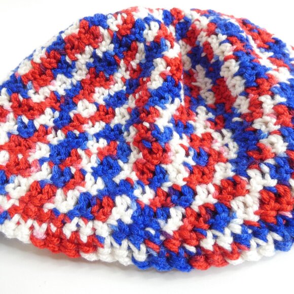Red White Blue Skull Cap OS Handmade Crochet Hand Knit 4th of July Patriotic NWT - Picture 5 of 7